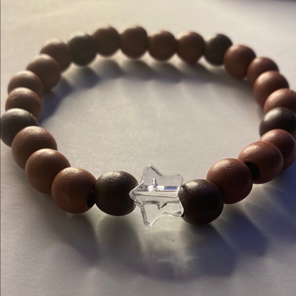 Wooden Beaded Bracelet with Clear Star Accent - Picture 2 of 2